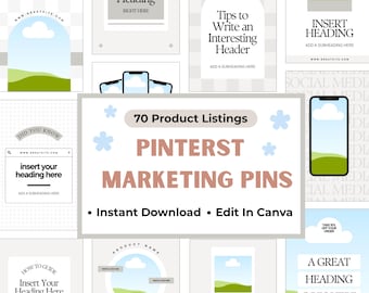 Pinterest Pin Vorlagen für Etsy Artikel | 70 Canva bearbeitbare digitale Marketinggrafik | Sofort Download für Online Verkäufer