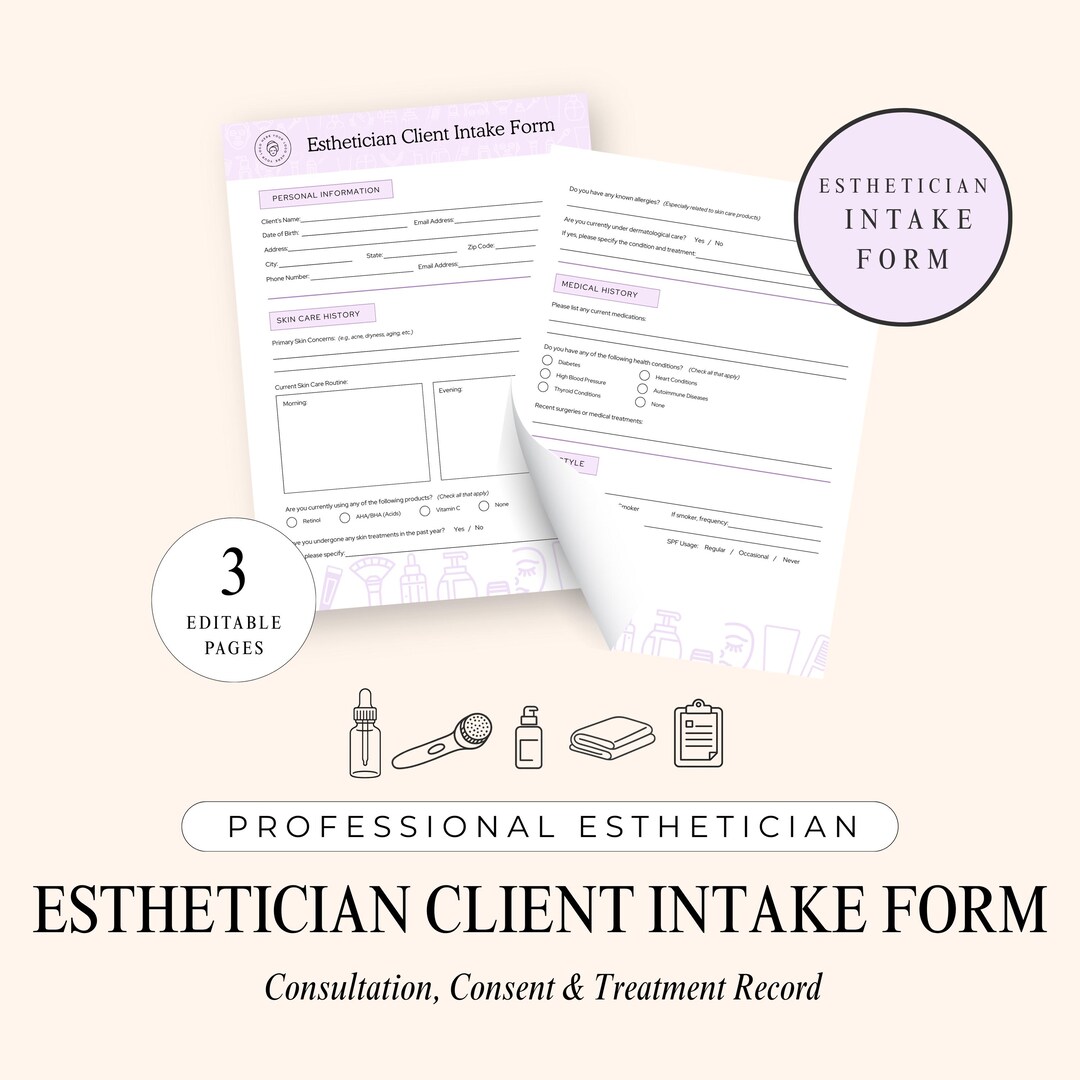 Esthetician Client Intake Form Template | Facial Consultation Consent ...