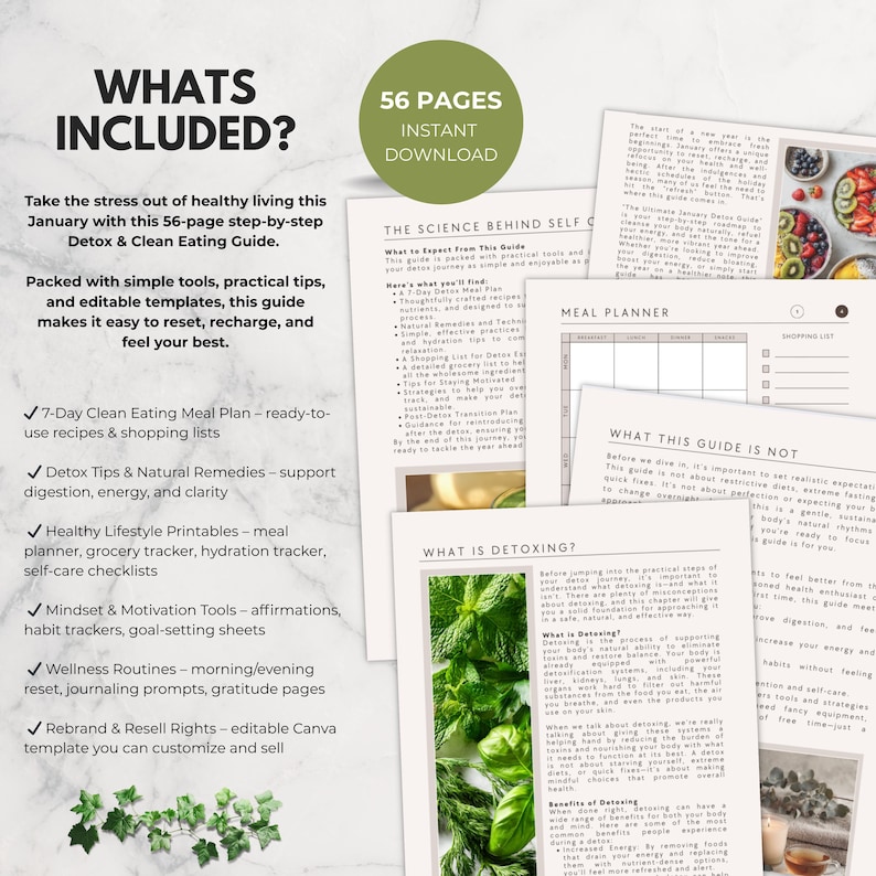 January Detox Guide | 56 Page Clean Eating & Wellness Planner | Meal ...