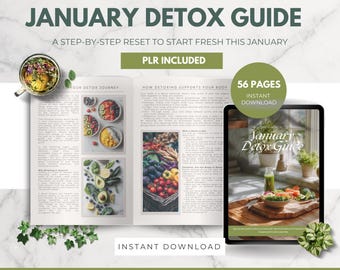 Detoxgids voor januari | Planner voor gezond eten en wellness met 56 pagina's | Maaltijden, boodschappenlijstjes, zelfzorg, ontgiftingsgids PLR Wederverkooprechten