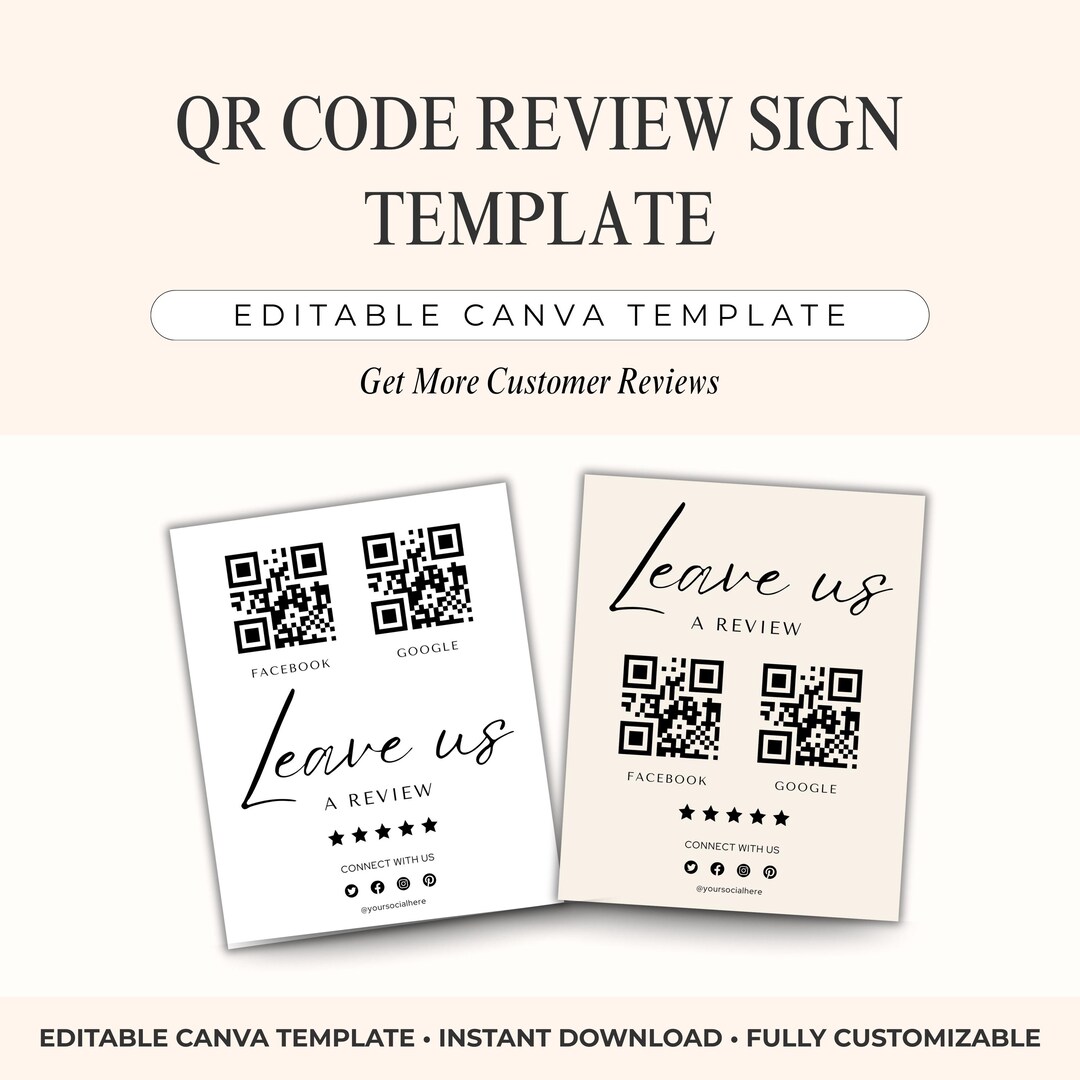 QR Code Review Sign Template Canva Editable Customer Review Sign Small ...