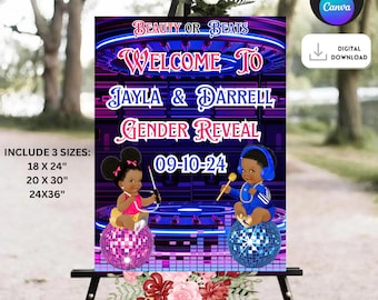 Cartello di benvenuto per la rivelazione del sesso di Beauty or Beats, poster di benvenuto per la rivelazione del sesso di Afro Beauty or Beats, bacheca digitale di benvenuto per la rivelazione del sesso di African Beauty or Beats