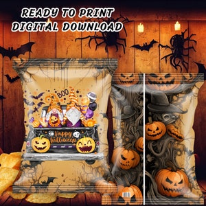 Spooky Halloween Chip Bag, Ready to Print Halloween Party Favor, Digital Halloween Chip Bag for Adult, Halloween Goodie Bag, Spooky Gift Bag