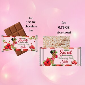 Etiquetas para envoltorios de baby shower de fresa afro, envoltorio de barra de chocolate para baby shower de fresa, envoltorio de arroz para baby shower de fresa afro, envoltorio para baby shower afro imagen 9