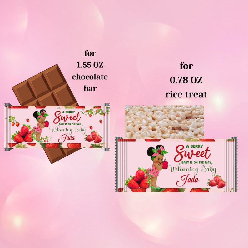 Etiquetas para envoltorios de baby shower de fresa afro, envoltorio de barra de chocolate para baby shower de fresa, envoltorio de arroz para baby shower de fresa afro, envoltorio para baby shower afro imagen 9