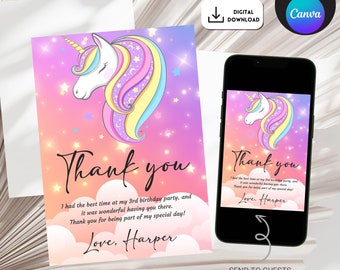 Friend Birthday Card 10 Personalized Unicorn &amp; Mermaid Thank You Cards With Glitter - Photo Thank You Cards For Birthdays Birthday Cards