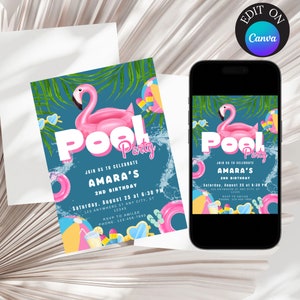 Pool Party invitation, Pool Party Invitation Template, digital pool party invite, girls pool party invitation, invite template pool