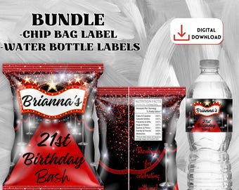 Red Carpet Chip Bag, EDITABLE Hollywood Theme Chip Wrap, Hollywood Chip Bag Red and Black, Red Carpet Chip Bag Bundle, Red Carpet Party Favo