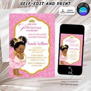 Afro Prinzessin Baby Shower Einladung, African American Afro Princess Baby Shower Einladung digital, Baby-Dusche Afro Einladung Prinzen