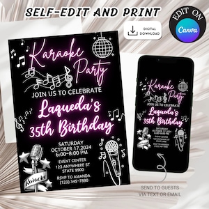Adult Karaoke Birthday Invitation, Editable Karaoke Birthday Invitation, Karaoke Birthday Invitation Card, Singing Karaoke Invitation Adults