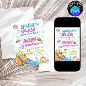 Waterslide Dash Invitation, waterslide invitation template,splish splash pool invitation, splash digital invitation, pool party invitation