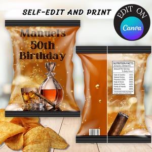 Editable Cigar Chip Bag, Cigar Chip Bag Template, Maculine Theme Birthday Chip Bag, Cigar Chip Wrap Digital, Cigar Birthday Chip Wrap