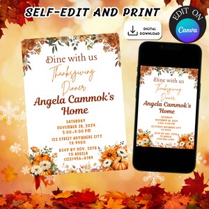Thanksgiving-Dinner-Einladung, Easy Edit Thanksgiving-Dinner-Einladung, Dine with Us Danksagungs-Einladung, Thanksgiving-Einladungskarte