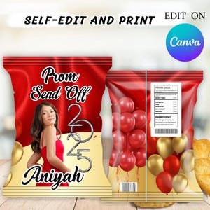 Editable Prom Send Off, Gold and Red Prom Send Off Digital, Red GoldProm Send Off Chip Bag, Gold and Red Prom Send Off, Custom Prom Send Off