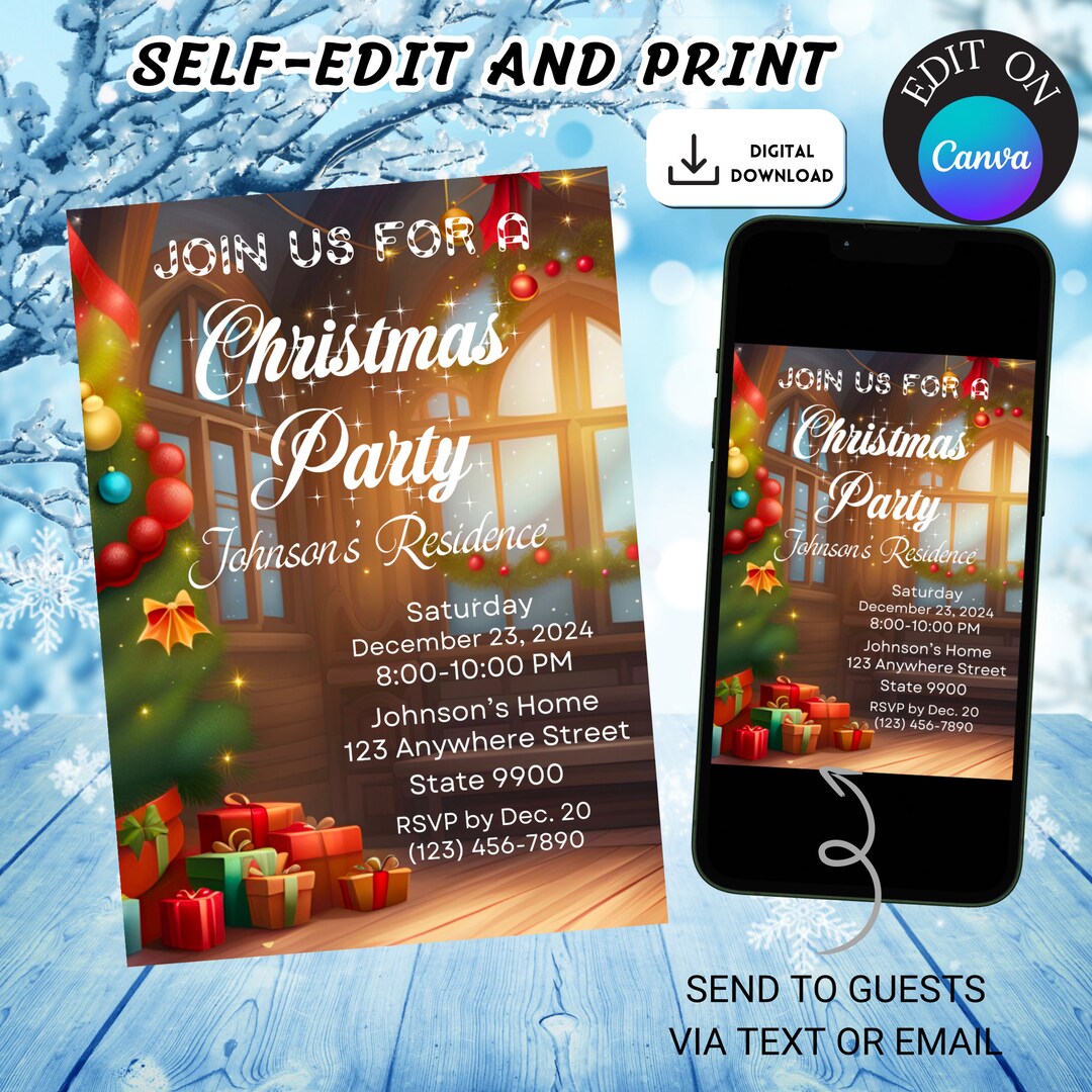 Editable Christmas Party Invitation, Family Christmas Party Invite