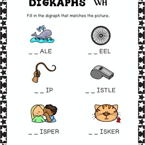 Digraphs - Sh- Ch- Th- Wh- Ph- Phonics Worksheets Grade 1 Grade 2 - Etsy