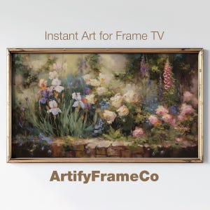 Summer Garden Frame TV Art, Blooming Floral Painting Digital Download Art for Samsung Frame TV Screensaver, Cottage Farmhouse Decor | TV305
