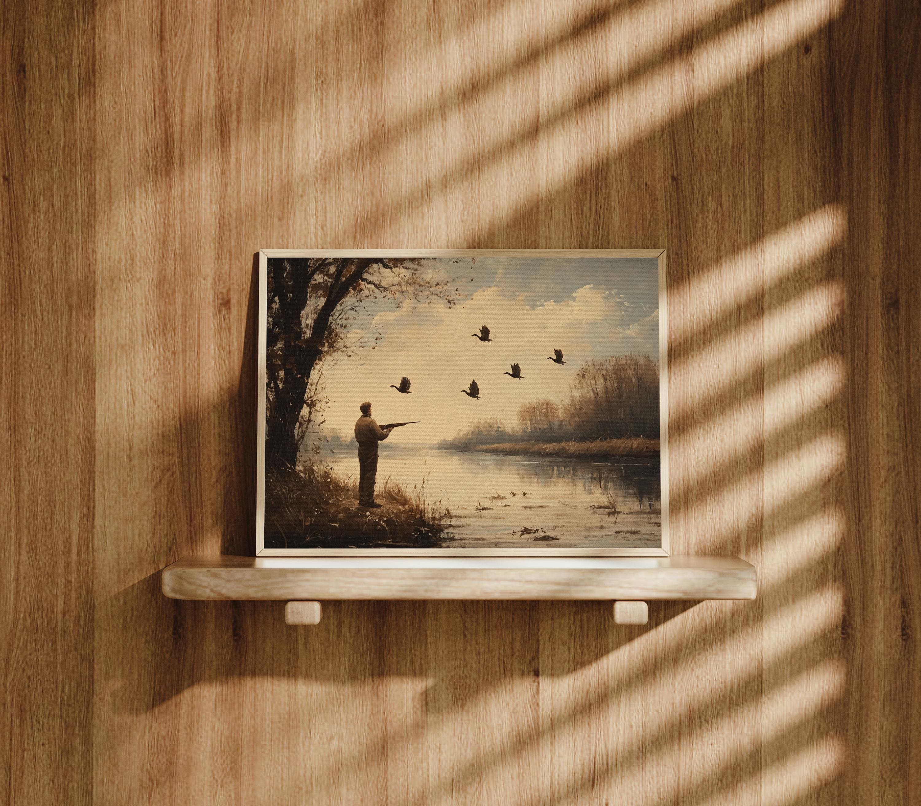 Vintage Hunting Print: Man With Rifle, Rustic Landscape (digital ...