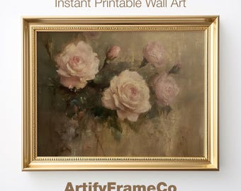 Soft Pink Rose Print, Vintage Floral Wall Art, Romantic Cottage Decor, Digital Download