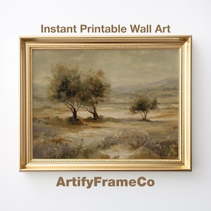 Olive Grove Landscape Printable Vintage Wall Art Digital Download Print, Rustic Neutral Mediterranean Countryside Decor | WH314