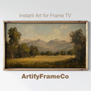 Mountain Meadow Frame TV Art, Country Landscape Oil Painting Digital Art for Samsung Frame TV, Vintage Style Rustic TV Screensaver | TV132