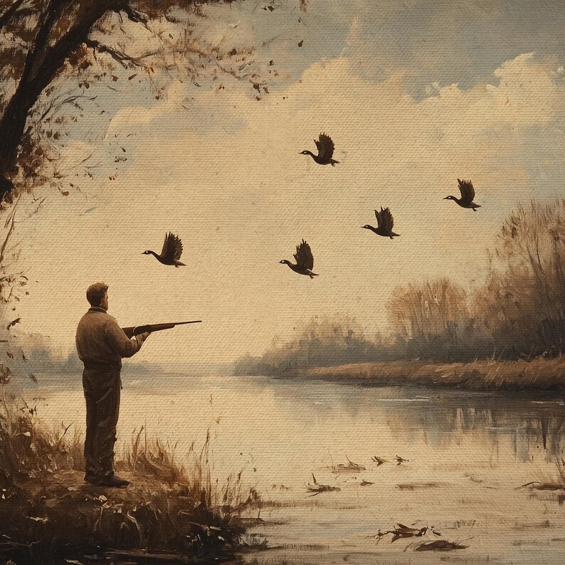 Vintage Hunting Print: Man With Rifle, Rustic Landscape (digital ...
