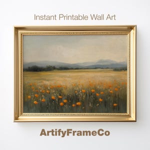 Vintage Poppy Field Landscape Painting: Gallery Wall Art (Digital Download)