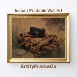 Vintage Camera Oil Painting Print: Retro Photography Still Life (Digital Download)