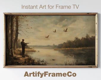 Vintage Hunting Scene Frame TV Art: Flying Ducks Landscape (Digital Download)