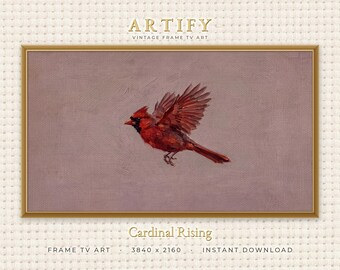 Flying Red Cardinal Frame TV Art, Cardinal in Flight Vintage Oil Painting, Red Bird Art, Samsung Frame TV Cozy Home Decor, Instant Download