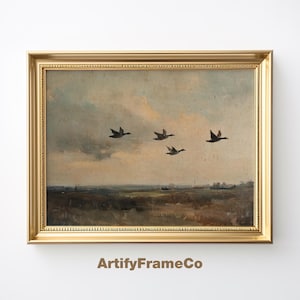 Flying Ducks Print, Digital PRINTABLE Download, Rustic Countryside Landscape Painting, Vintage Print, Digital Downloadable Wall Art | WH100