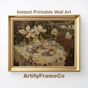Vintage Tea Party Art Print: Botanical Cottagecore Wall Decor (Digital Download)
