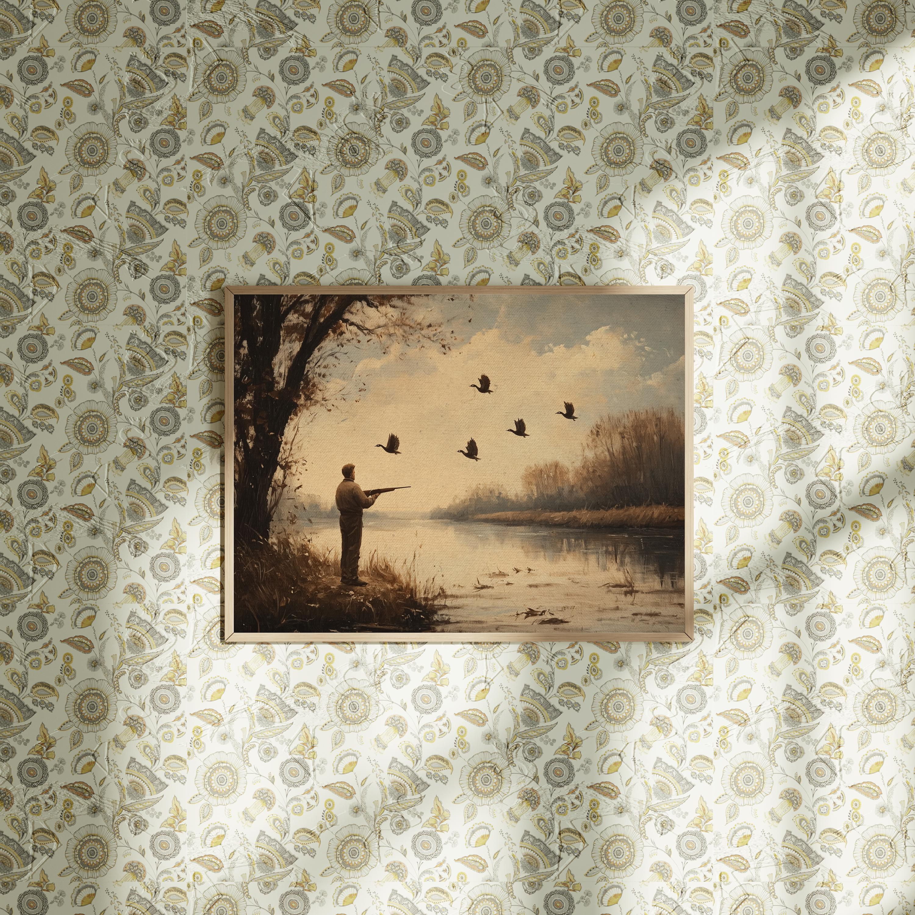 Vintage Hunting Print: Man With Rifle, Rustic Landscape (digital ...