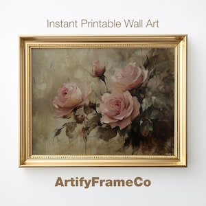 Vintage Pink Roses Print: French Country Farmhouse Décor (Digital Art)