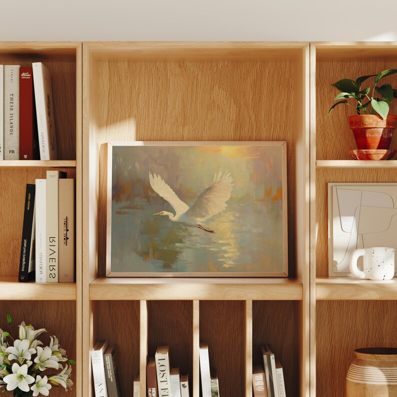 White Egret Print, Soft Water Bird Wall Art, Neutral Nature Decor ...