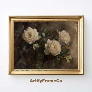 PRINTABLE White Roses Wall Art, White Flowers Painting Digital Print, Vintage Muted Botanical Print, Antique Floral Downloadable Art | WH95