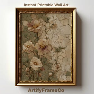 Cottage Flowers Print, Vintage Botanical Wall Art, Rustic Anemones Painting Print, Antique Decor, Digital Download, Canvas Wall Art | WH63