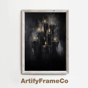 Dark Gothic Candles Oil Painting Printable Wall Art, Spooky Halloween Decor, Moody Dark Academia Print, Vintage Halloween Art, Download