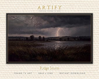 Storm Ridge Lightning Frame TV Art, Moody Green Hills Countryside Landscape, Dramatic Dark Sky Decor for Samsung Frame TV, Digital Download