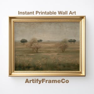 Vintage Floral Landscape Print: Rustic Cottagecore Wall Art (Digital Download