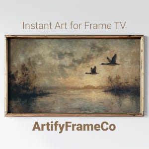 Vintage Lake Ducks Art for Samsung Frame TV: Flying Birds Landscape (Digital Download)