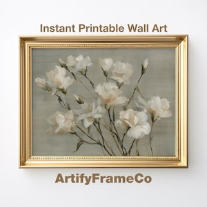 Neutral Lisianthus Floral Print: Minimalist Cottage Wall Art (Digital Download)