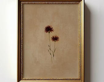 Burgundy Wildflower Print, Minimalist Botanical Wall Art, Vintage Decor, Digital Download