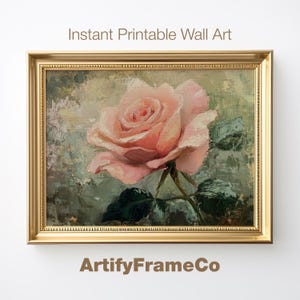 Vintage Pink Rose Printable Wall Art, Floral Digital Download, Antique Style Classic Botanical Artwork, Flower Print for Gallery Wall |WH207