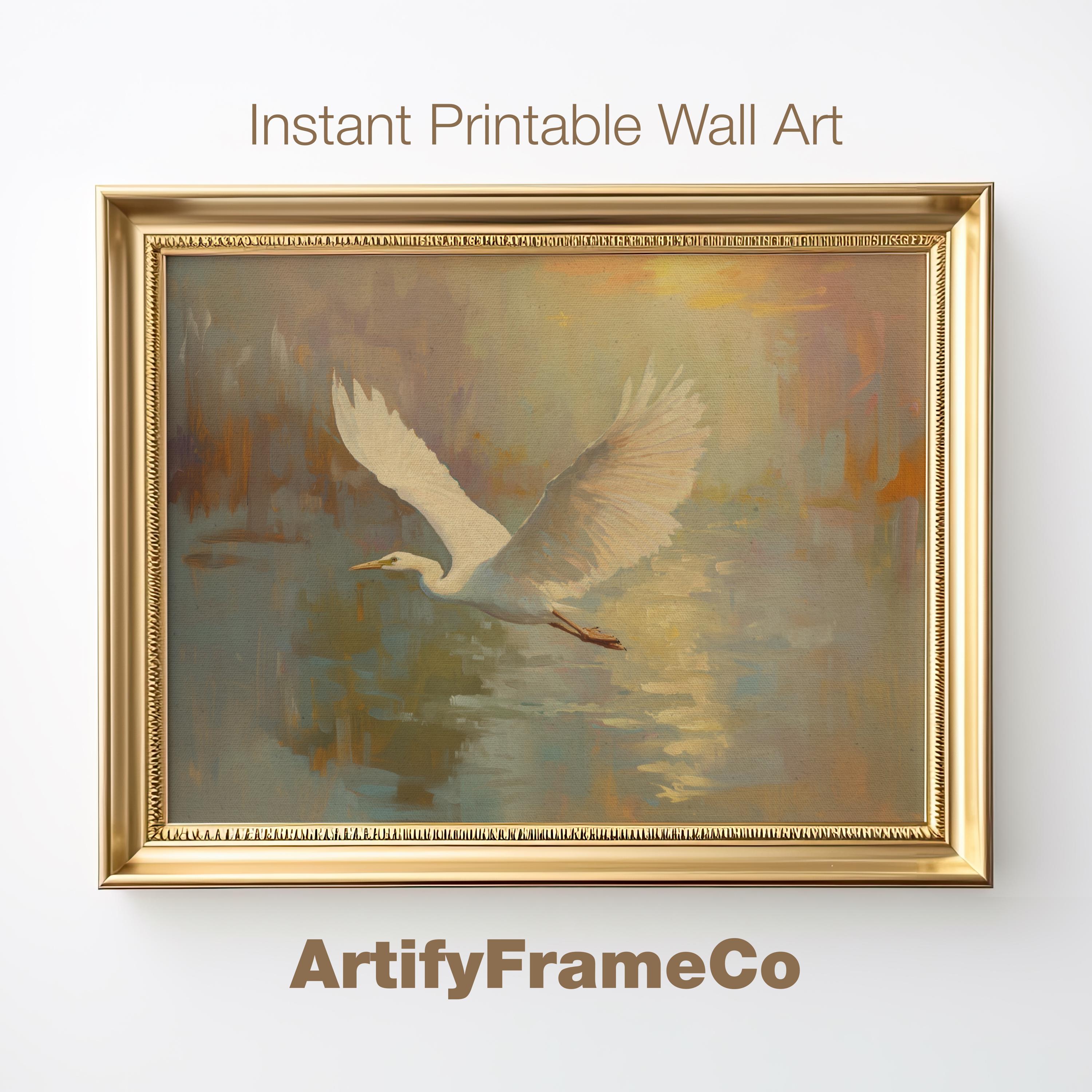 White Egret Print, Soft Water Bird Wall Art, Neutral Nature Decor ...