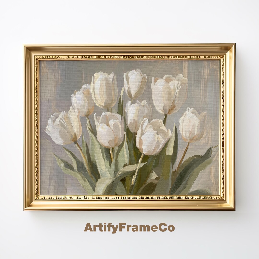 White Tulip Bouquet Print, Neutral Floral Wall Art, Modern Vintage Home ...
