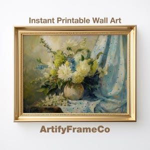 Vintage Floral Still Life Print: Pastel Blooms Bouquet (Digital Download)