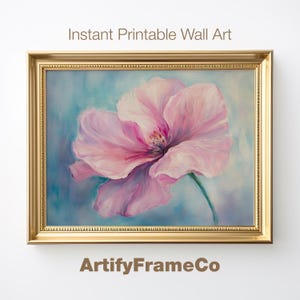 Pink Hibiscus Oil Painting Print: Spring Floral Wall Art (Digital Download)