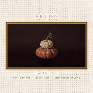 Stacked Heirloom Pumpkins TV Art, Dark Moody Autumn Oil Painting, Vintage Samsung Frame TV Fall Decor, Bedroom Wall Decor, Digital Download
