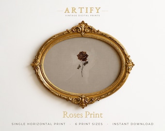 Dried Rose Wall Art, Minimalist Linen Texture Print, Pressed Botanical Art, Neutral Home Decor for Entryway, Horizontal Digital Download